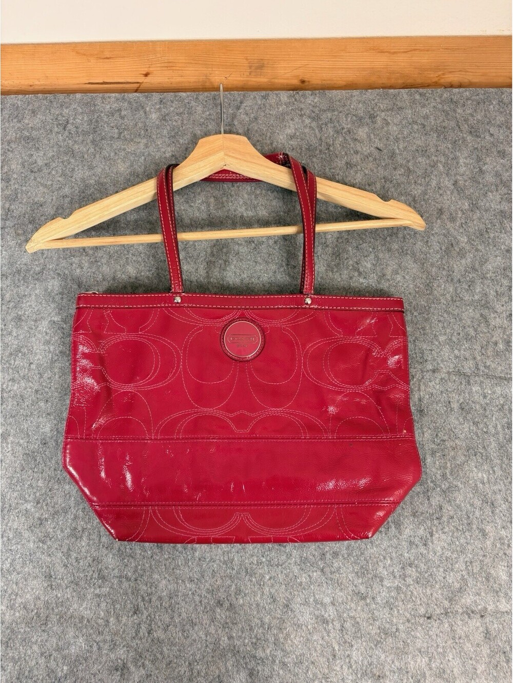 Coach red patent leather embossed signature gallery tote bag F15246